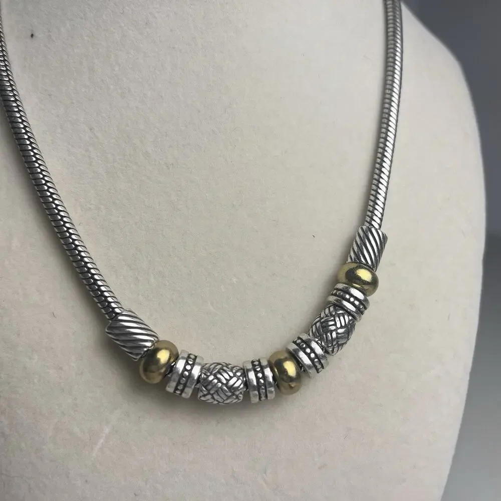 Brighton Travis Necklace Thick Snake Chain Slide Barrel Bead Silver Gold Tone - Picture 15 of 16